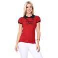 thumbnail image 2 of YEMAK Women's Meow Cat Contrast Collar Short Sleeve Pullover Sweater MK3591MEOW-RED/BLACK-M, 2 of 6