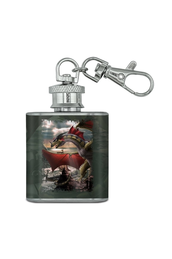 The Sentinel Dragon Viking Fantasy Stainless Steel 1oz Mini Flask Key Chain