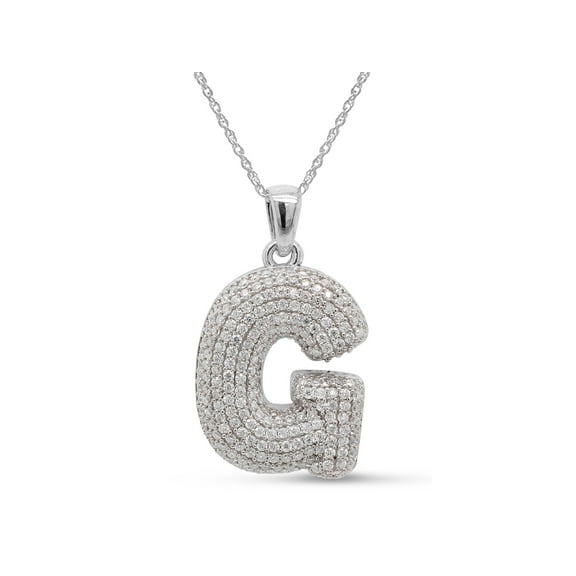 Round Cut Lab Created Moissanite Diamond Initial Bubble Letter"G" Pendant Necklace In 14k White Gold Over Sterling Silver 18" Chain(G-H/VVS1,1.13 Cttw)