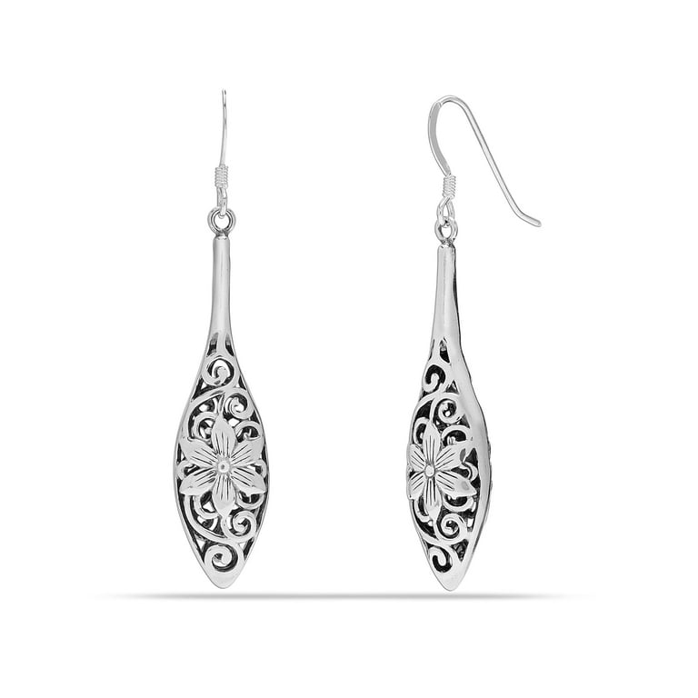 925 Sterling Silver Tear Drop Hook Earrings - Balinese Style