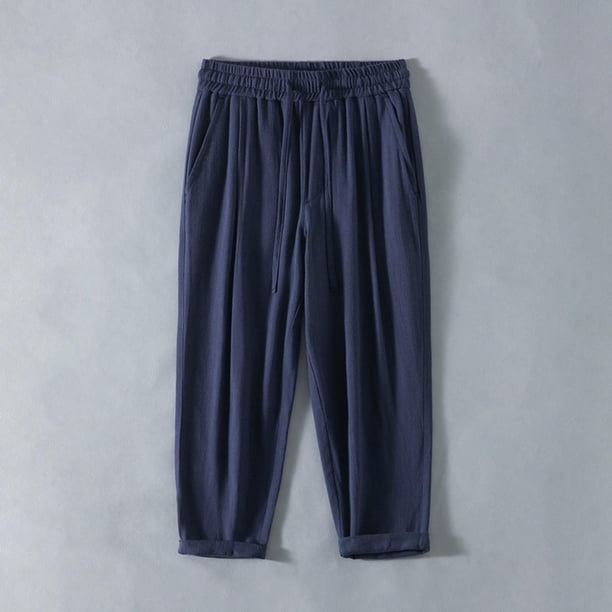 Pantalones largos para hombre, informales, holgados, ventilados, con bolsillos y cordón, rectos, de poliéster.
