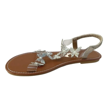 

Women S Sandals Summer Rhinestones With Butterfly Flowers Flat Clear Line With Plus Size Slippers