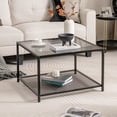 thumbnail image 2 of Costway Glass Coffee Table 27.5 Inch 2-Tier Square with Mesh Shelf Living Room Grey, 2 of 10