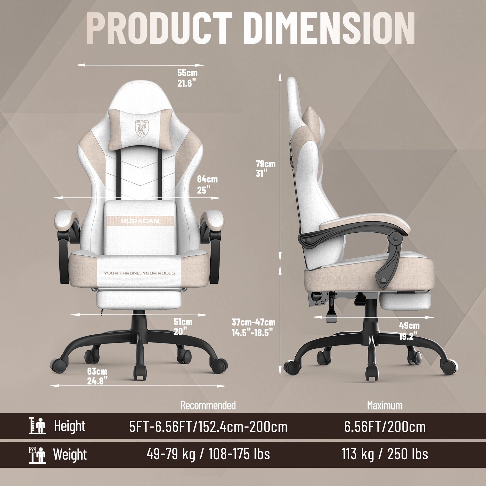 SOONTRANS Gaming Chair for Adults, Ergonomic Linen Fabric Computer Chair with Massage Lumbar Pillow, Gamer Game Chair with Adjustable Headrest, Comfortable Office Chair for Home, Beige and Coffee