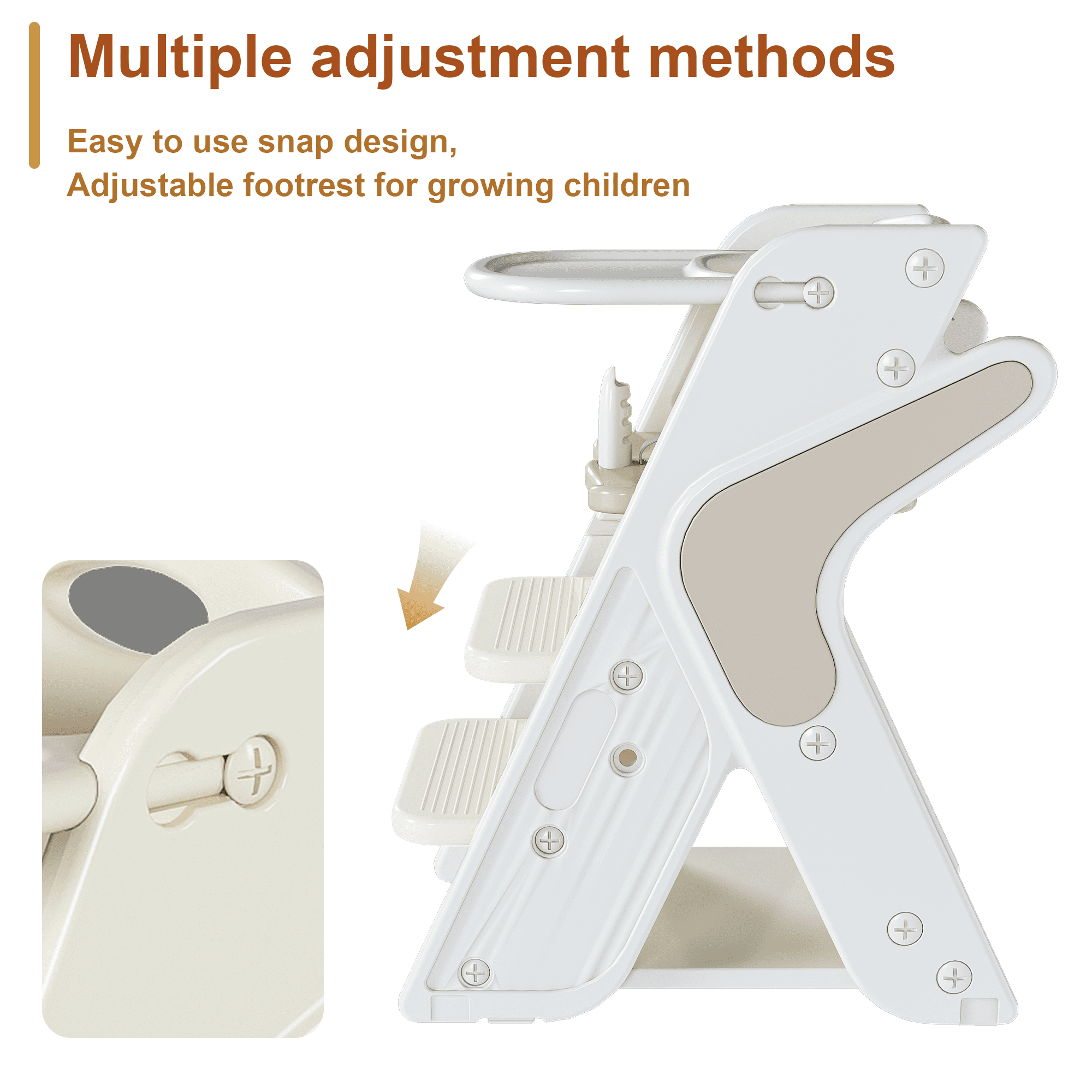 Wohh 3 in 1 Multi Functional Growing Up Dining Chair for Eating, Convertible Baby High Chair Toddler Learning Tower & Step Stool, Adjustable Height with 5-Point Harness, Removable Tray(Beige)