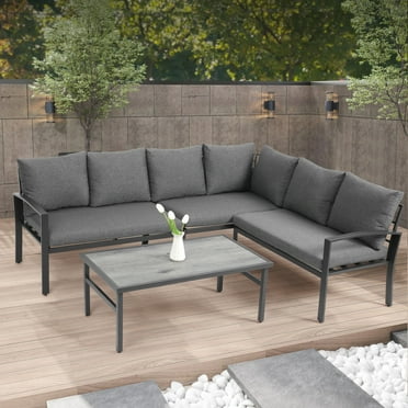 Grand patio 4-Piece Wicker Patio Furniture Set, All-Weather Outdoor Conversation Set Sectional Sofa with Water Resistant Beige Thick Cushions and Coffee Table