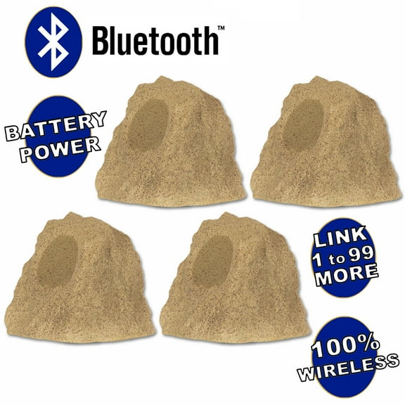 Theater Solutions B42S Fully Wireless 240 Watt Rechargeable Battery Bluetooth Rock 4 Speaker Set Sandstone Link Up To 99 Speakers Wirelessly