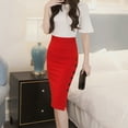 thumbnail image 2 of Ruziyoog Skirts for women Womens Pencil Skirt Ladies High Waisted Button Split Office Skirt Multiple SizeRed L, 2 of 5