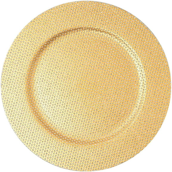 Simply Elegant Crystal Beaded Plastic Charger Plate | Service Plate for Parties, Dinner, Weddings, Quinceaneras and Events | 13 inch Diameter | Gold- Gloss Finish | Set of 12
