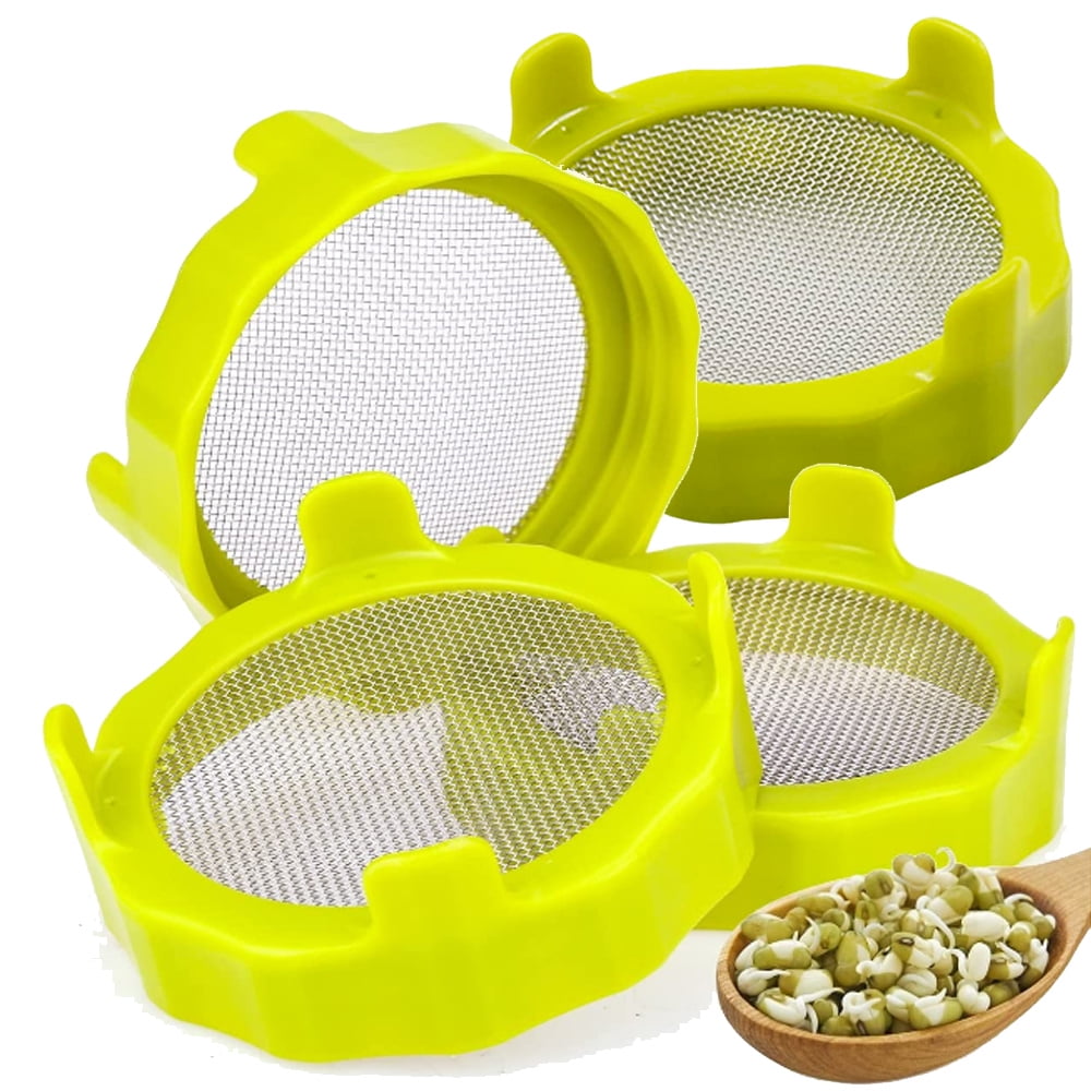 4 Pack Plastic Sprouting Lids, for 86mm Wide Mouth Jar Sprout Kit with Stainless Steel Mesh