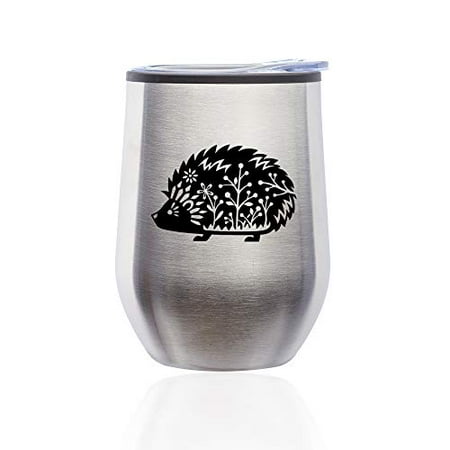 

Stemless Wine Tumbler Coffee Travel Mug Glass with Lid Fancy Hedgehog (Silver)