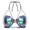 thumbnail image 3 of Eandarui Womens Shell Bikini Tops Glitter Pearl Chest Chains Halter Summer Beach Rave Party Bra Top Blue M, 3 of 6