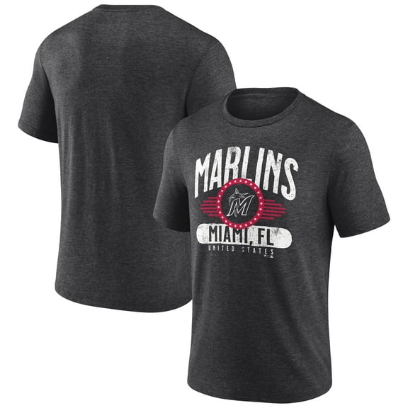 Men's Charcoal Miami Marlins Badge of Honor Tri-Blend T-Shirt
