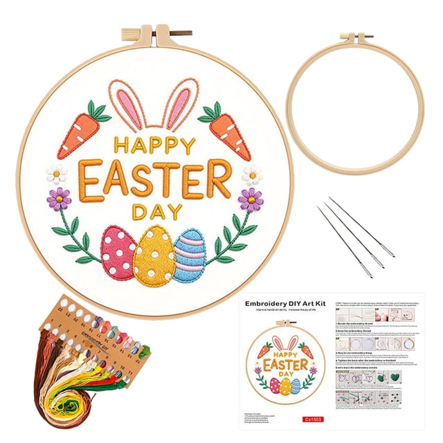Easter Kit Printed And Eggs Embroidery Set For Beginners | Complete DIY Craft Thoughtful Easter Gift Spring Wall Art