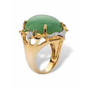 PalmBeach Jewelry .28 TCW Genuine Emerald, Jade and Cubic Zirconia Accent 14k Gold-plated Sterling Silver Oval Ring