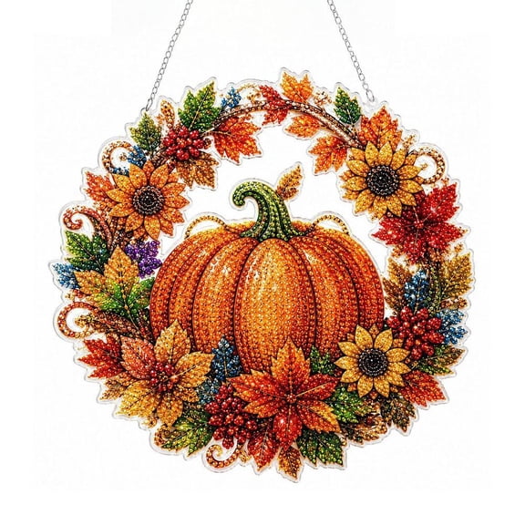 DIY Pumpkin Sunflower Wreath Kit, Acrylic Fall Hanging Decoration for Door and Wall