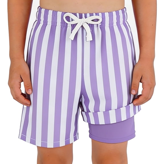 Boys Swim Trunks with Compression Liner Toddler Kids Boys Swim Shorts Striped Bathing Suit
