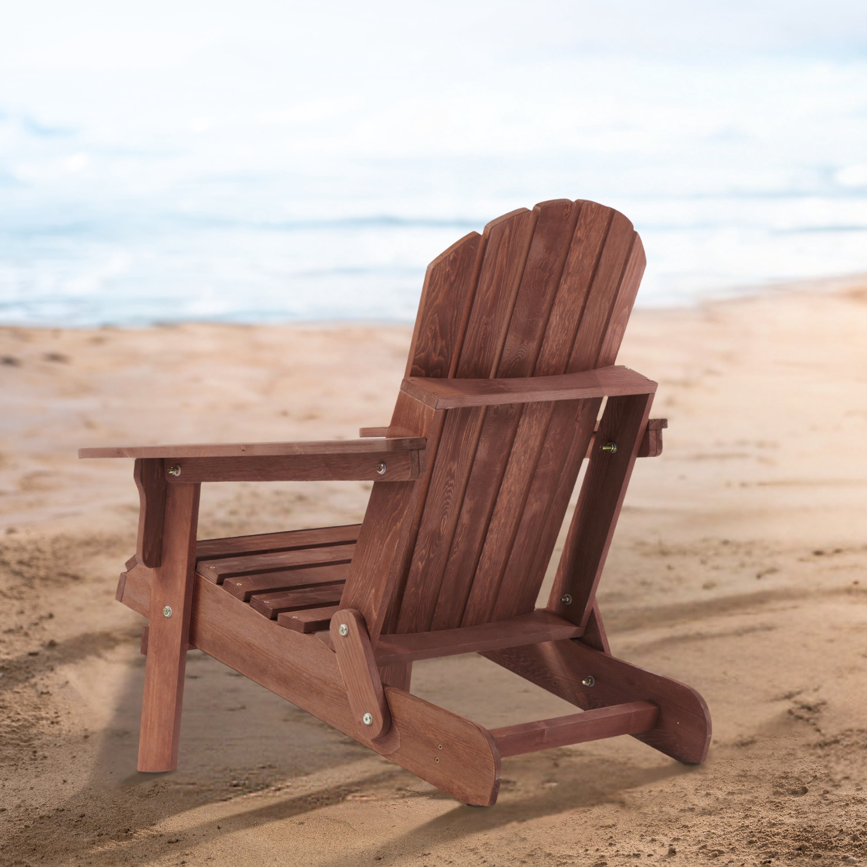 Outdoor Folding Adirondack Chair with BackRest & SeatBoard,Wood Patio Chair for Garden Backyard Porch,Coffee