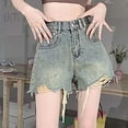 thumbnail image 2 of Npasoilc Denim Shorts for Women Trendy Button High Waisted Distressed Frayed Hem Shorts Lightweight Comfy Shorts Casual Loose Jean SHorts, 2 of 9