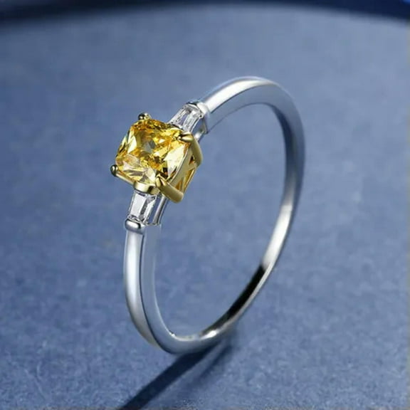 5*5mm Yellow Topaz AAA CZ Band 925 Silver Women's Engagement Tail Ring Size 5-10