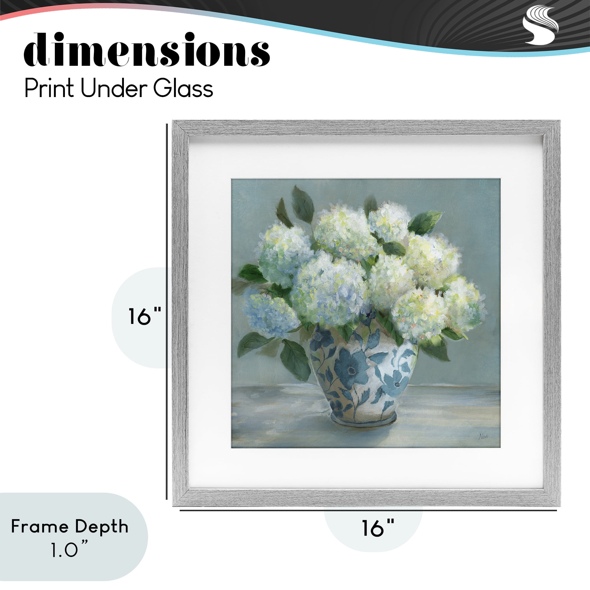 Stupell Industries Hydrangeas in Elegant Vase Gray Framed Print Under Glass, design by Nan