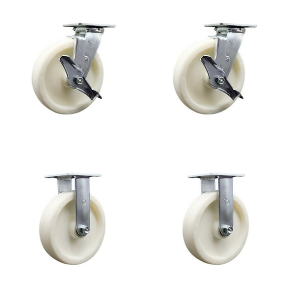 8 Inch Nylon Caster Set with 2 Brakes/Swivel Lock 2 Rigid Service Caster