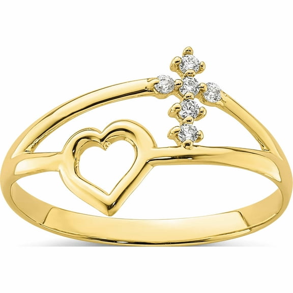 10K Yellow Gold Heart And Cross Cz Ring (Size 7) Made In United States 10c1379