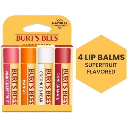 Burt's Bees 100% Natural Origin Moisturizing Lip Balm with Beeswax, Superfruit, 4 Tubes