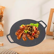 ACDANC Rounnon Stick Pan Korean Grill Pan for Electric Stove Top Round BBQ Griddle Pan with Hangable Handles Portable BBQ Grill Flat Pans for Outdoor Home Baking Pancakes,1X Baking Tray