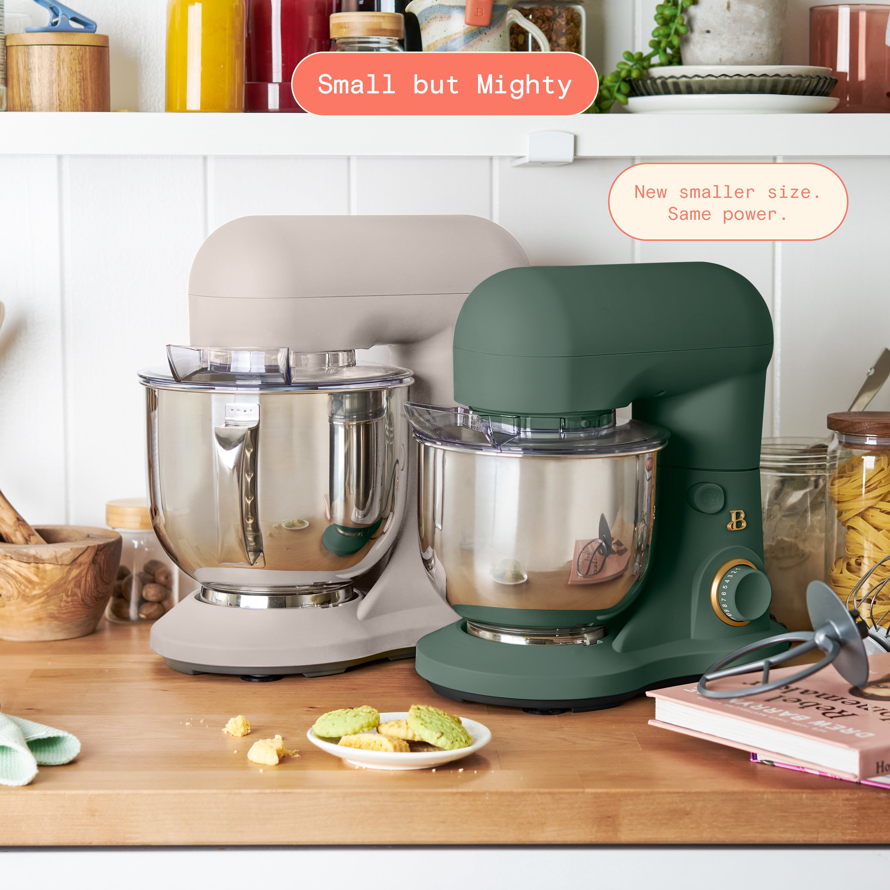 Beautiful 3.5 Qt Stand Mixer with Flat Beater, Dough Hook, Balloon Whisk, Thyme Green by Drew Barrymore