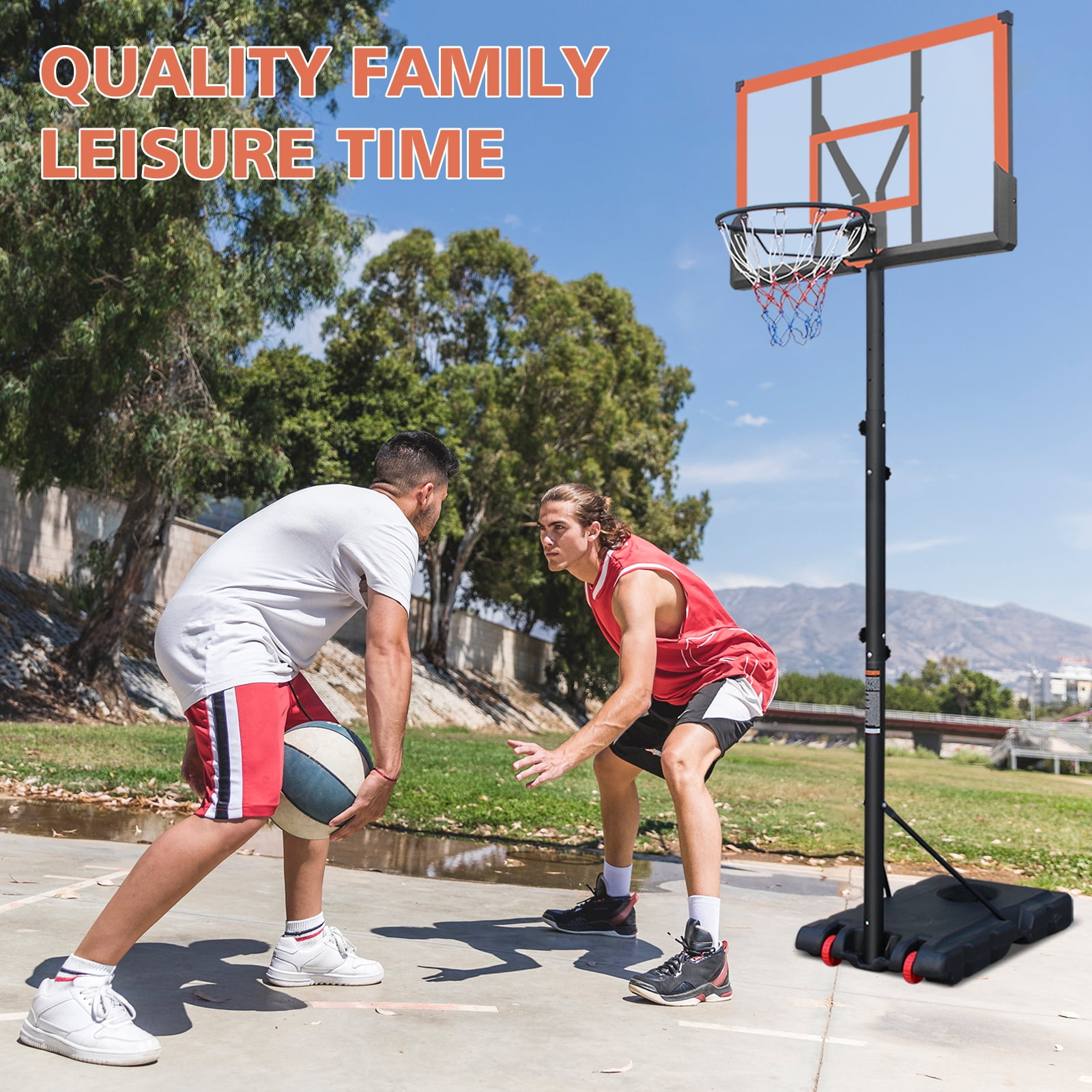 Basketball Hoop Basketball Hoop 5.73-10FT Height Adjustable Portable Basketball Goal for Indoor Outdoor Basketball Stand 44in Backboard with Wheels Orange,Basketball Goal