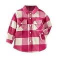 thumbnail image 2 of lkfuzj Boys Girls Flannel Plaid Shirt Jacket Long Sleeve Lapel Button Down Shirts Coat Pocketed Regular Fit Casual Fall Winter Outerwear - Hot Pink, 2 of 3