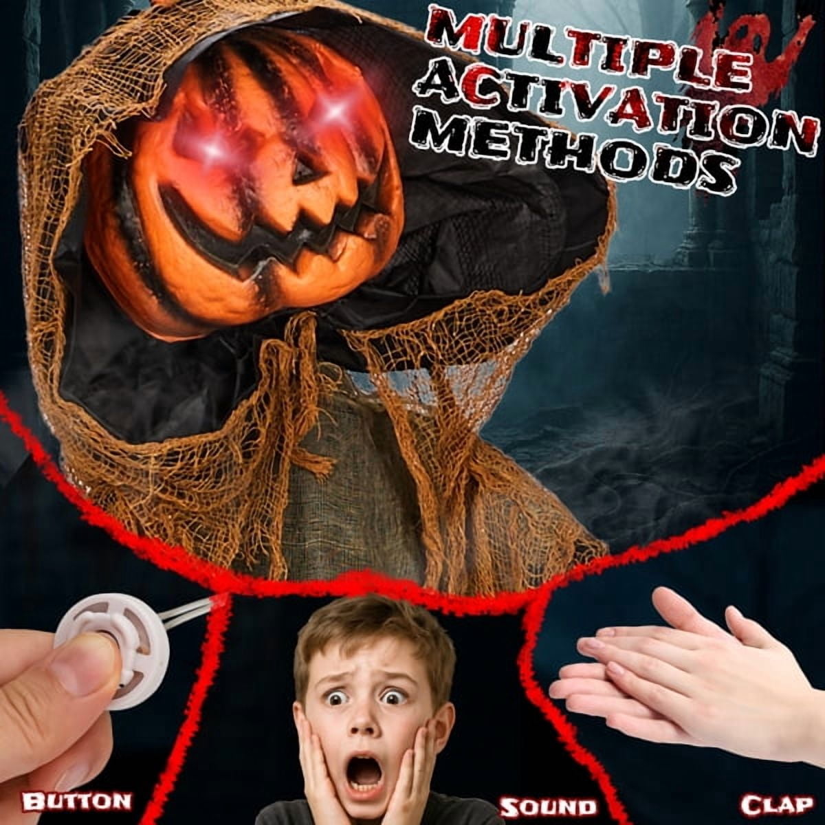 Alvantor Halloween Animated Decorations - 5.8 FT Sound-Activated Animatronic Pumpkin Ghost with Moving Head and Hands, Red LED Eyes