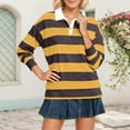 thumbnail image 2 of Arlun Womens Long Sleeve Striped Polo Shirts Oversized Quarter Button Collar Y2k Pullover T Shirts Casual Loose Soft Comfortable Streetwear Rugby Lightweight Going out Tops Yellow XL, 2 of 5