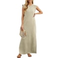 thumbnail image 2 of Oksale Robes Maxi pour Femmes Confortables Amples Sans Manches Robes d'Été Décontractées à Col Rond Robe d'Été Élégante Classique de Couleur Unie avec Poches Kaki P, 2 of 8
