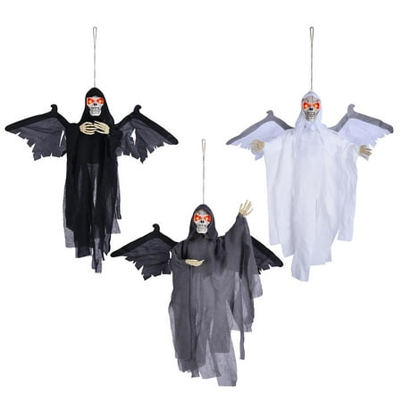 Yescom Animated Scary Hanging Ghosts Sound Sensor Haunted Halloween Prop Flying Skull Red Flashing Eyes Pack of 3