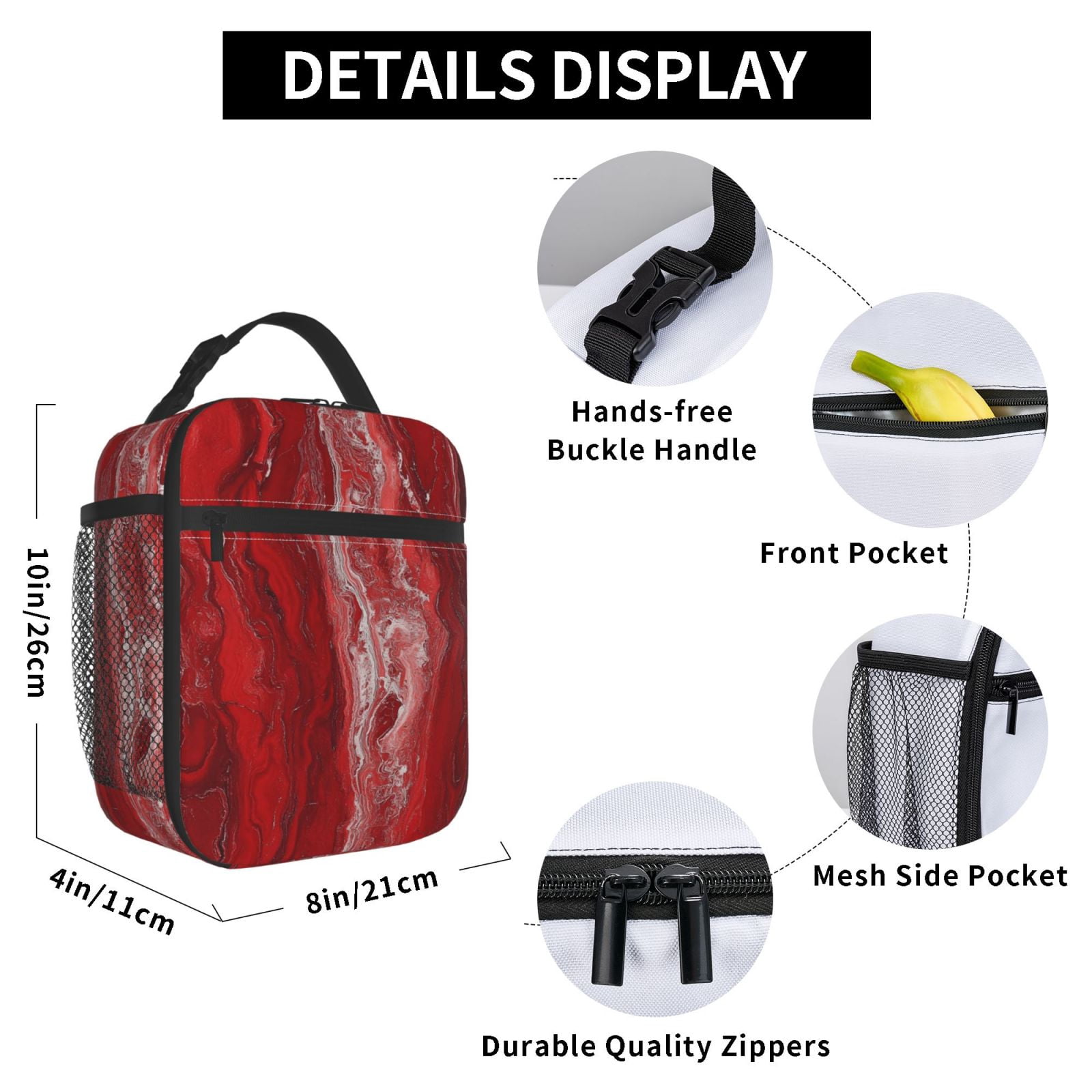Lunch Bag For Women Men Lovely Lunch Tote Bags Reusable Insulated Lunch Box Large Capacity Cooler For Work Picnic Travel\r\n Red Marble_1