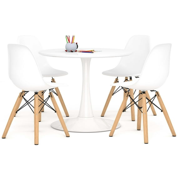 Modholic Kids Tulip Table & Set Of 4 Wood Leg Chairs, White