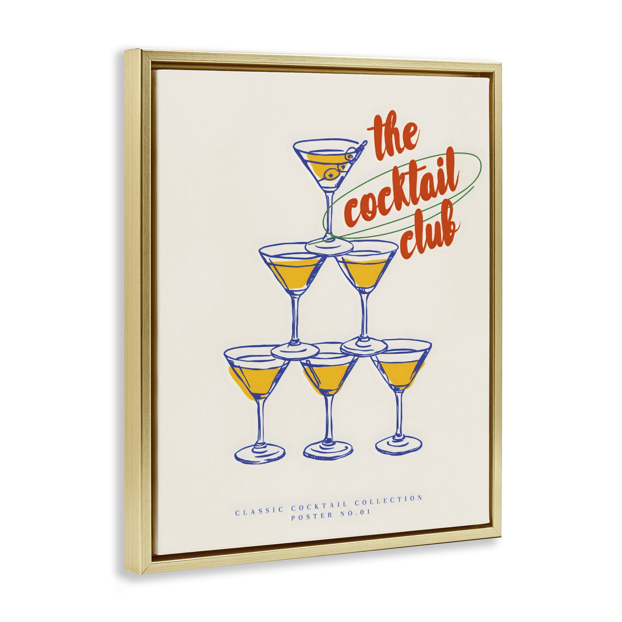 Stupell Industries Tower Toast Cocktail Club Gold Framed Floater Canvas Wall Art, design by The Prints Vibe