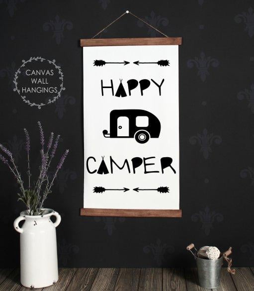 Wood Canvas Sign Wall Hanging Retro Happy Camper Wall Art 15x26 Inch Walmart Com Walmart Com