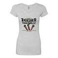 thumbnail image 2 of My Savior is Tougher than Nails Bible Verse | Female Inspirational/Christian Slim Fit Junior V-Neck Tee, Heather Grey, Small, 2 of 3