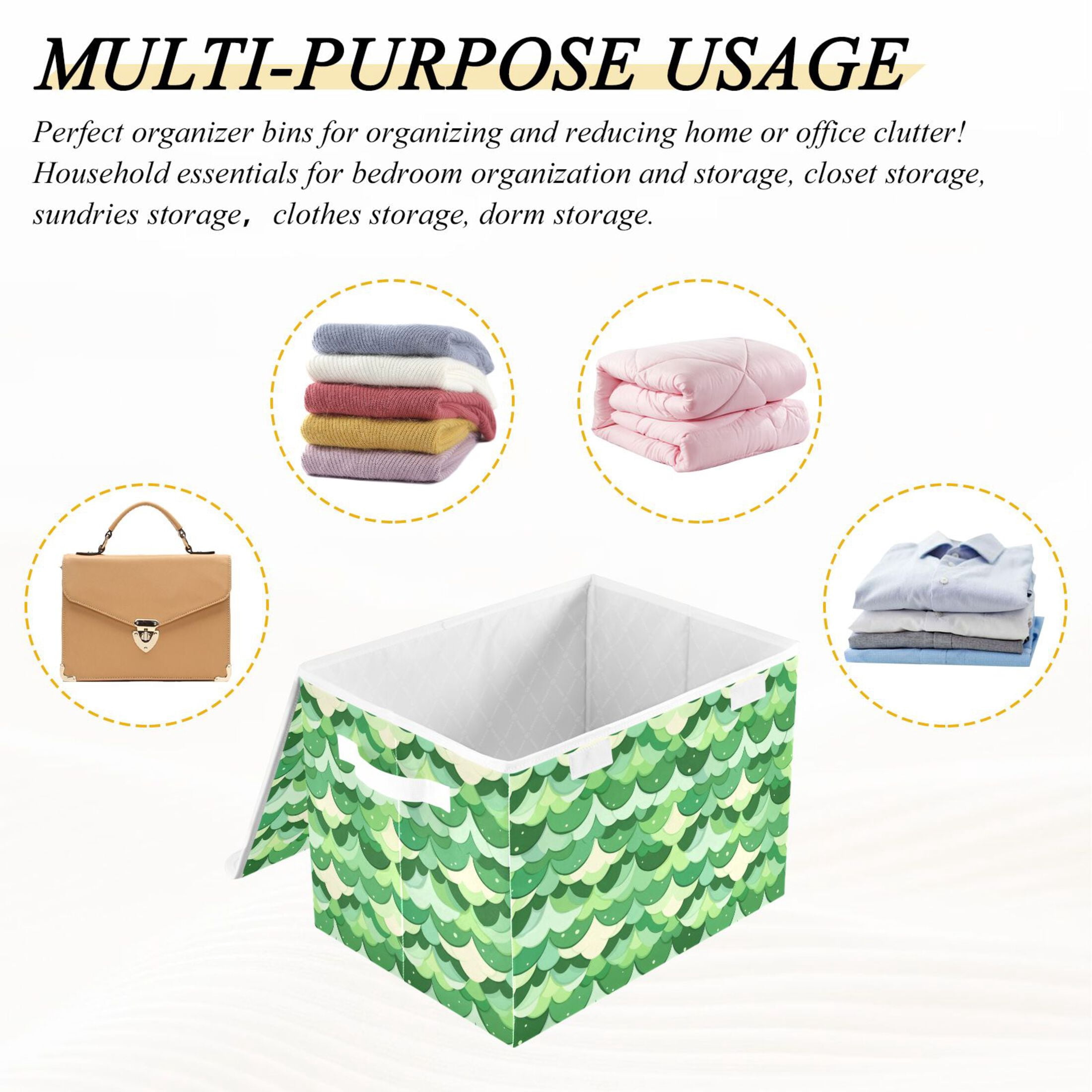 Cute Green Scale Picture Large Storage Bins with Linen Collapsible Lid Storage Box 16.7 x 12.6 x 11.8in