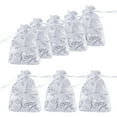 thumbnail image 1 of EeaseMX 50 bolsitas pequeñas de organza transparente para regalo, con diseño de ratán plateado, para joyería, con cordón ajustable, para bodas, fiestas y Navidad., 1 of 7