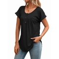 thumbnail image 2 of Women's Tops Dressy Casual Blouses Short Sleeve Shirts Clothing Summer Outfits Button Pleated Front Black S, 2 of 10
