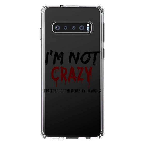 DistinctInk Clear Shockproof Hybrid Case for Samsung Galaxy S10  PLUS (6.4" Screen) - TPU Bumper Acrylic Back Tempered Glass Screen Protector - I'm Not crazy I Prefer the Term Mentally Hilarious