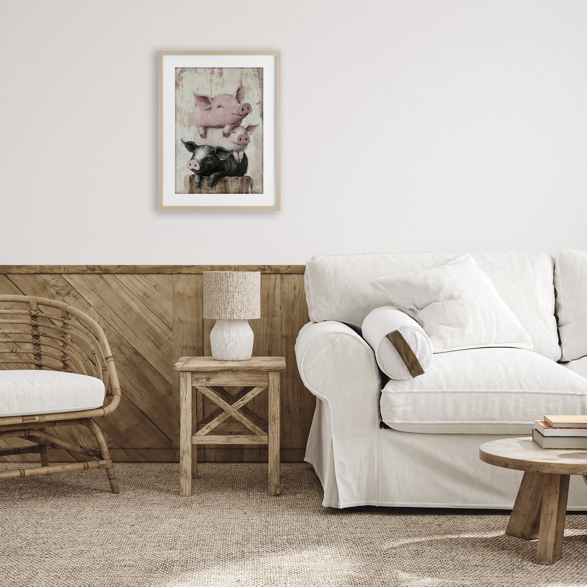 Stupell Industries Pig & Piglet Pile Birch Framed Print Under Glass, design by Tina LeCour