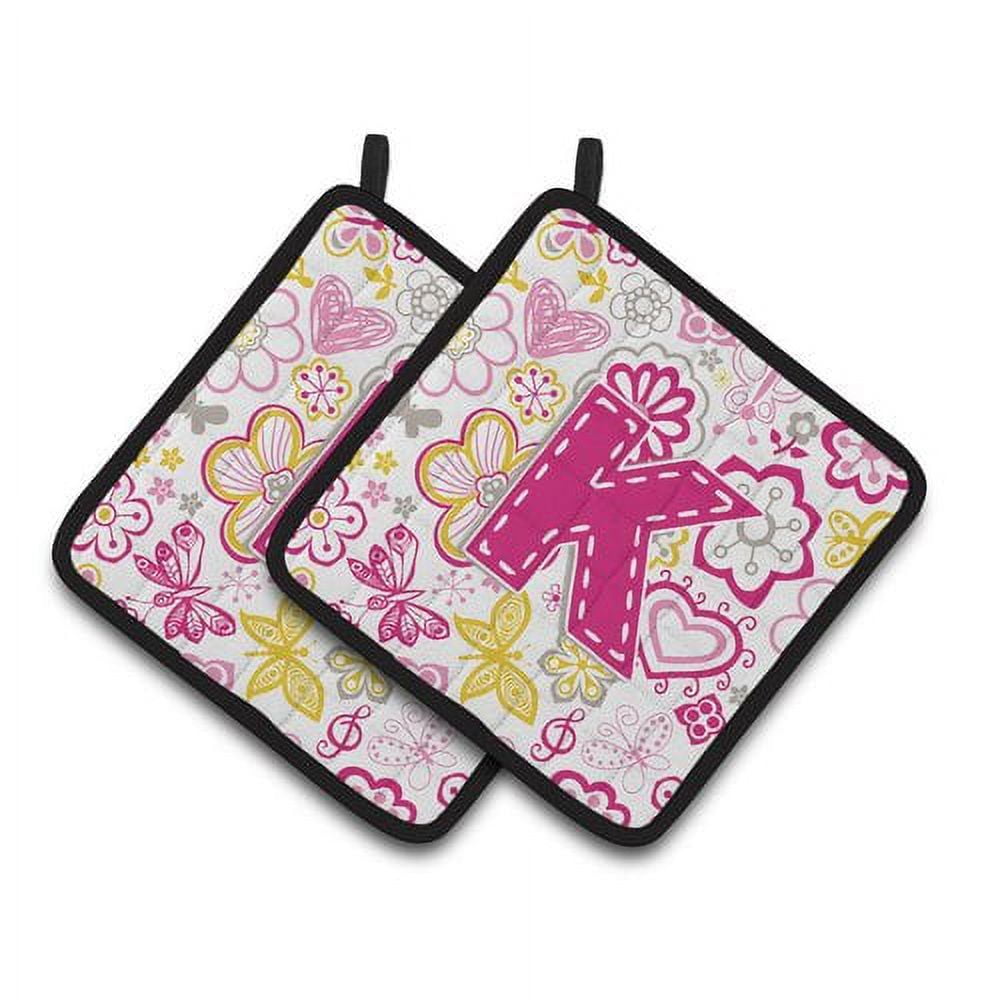 Caroline's Treasures Letter O Flowers and Butterflies Pink Pair of Pot Holders
