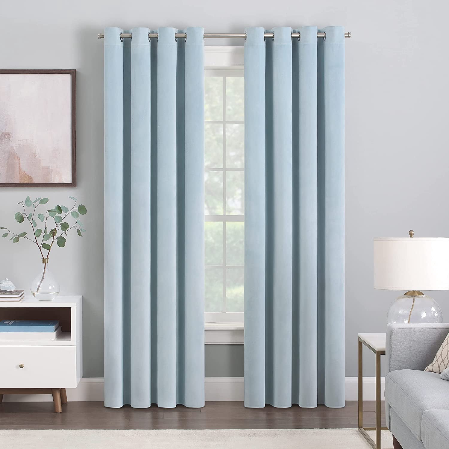 ECLIPSE Aurelia Velvet Room Darkening Grommet Noise Reduction Window Curtains (2 Panels), 52 in x 84 in, Blue
