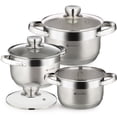 thumbnail image 1 of Batería de cocina de inducción Daniks Standard de 6 piezas de acero inoxidable, apta para lavavajillas, escala medidora, tapas de vidrio, para sopa, pasta y estofado, color plateado, 1 of 5