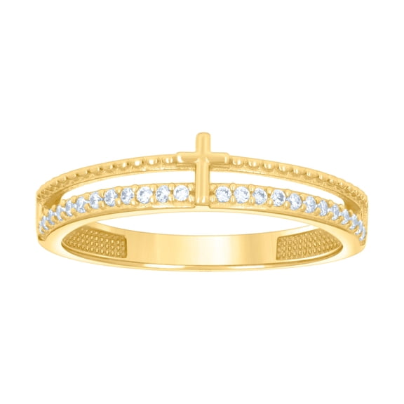 14k Yellow Gold Womens Cubic Zirconia Cross Religious Ring 4.5x3.1mm Wide Ring for Women - 1.9 Grams